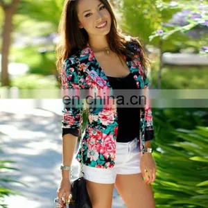 2017 Hot Sale Pink Rose Print Floral Women Winter Jacket With Long Sleeve thumbnail-2