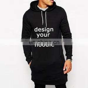 China Supplier Men's Clothing Custom Cotton/Polyester Fleece Extra Long Tail Hoodie Sweatshirt thumbnail-3