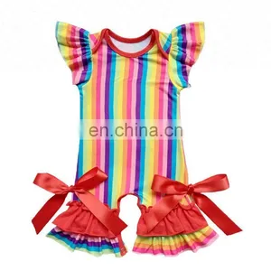 2018 Wholesale Boutique Clothing Sleeveless Ruffle Girls Romper Rainbow Stripe Infant Baby thumbnail-1