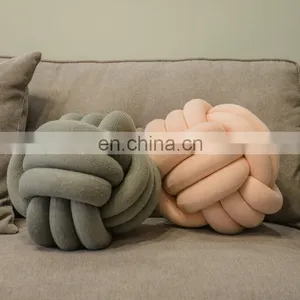 25X25CM Hot Sale Luxurious Chunky Knit Velvet Giant Knot Pillow In Cushion Baby Soft Ball Hollow Fiber Filled Three Tubes thumbnail-5