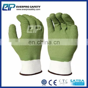 15 Gauge Polyester Nylon Liner Wave Crinkle Green Latex Half Coated Work Gloves thumbnail-4