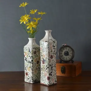 American Countryside Retro Style Hand Made Firm Squre Ceramic Vase For Study Decor thumbnail-4