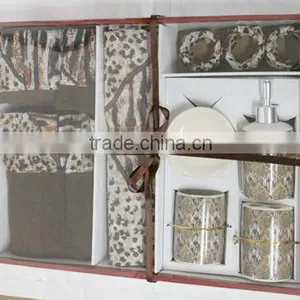100% Polyester Bathroom Set With Ceramics Accessary thumbnail-1