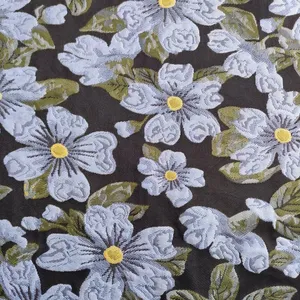 BJ032 Embossed Yarn Dyed Jacquard Fabric Floral Brocade Design Plants For Garments thumbnail-4