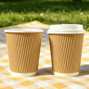 Ripple Wall Custom Logo Hot Paper Cups With Lid for Restaurants and Cafes thumbnail-5