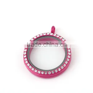 Colorful Circle Round Floating Locket Charm With Rhinestone thumbnail-2