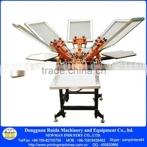 NS606-EAS Floor Standing 6 Color 6 Station Manual Double Rotary Screen Printing Machine for Flat Items thumbnail-1