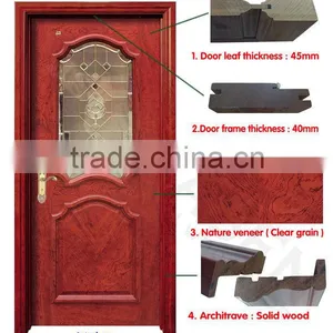 China High Quality Half View Art Glass Solid Wood Door for Bathroom thumbnail-2