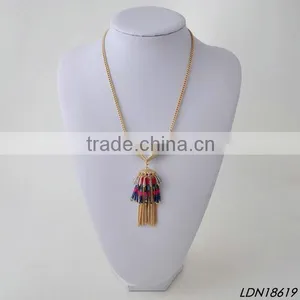 Gold Chain Colorful Seed Bead and Tassel Necklace thumbnail-1