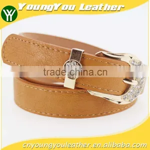 Women's Plain Brown PU Leather Belt With Rhinestone Buckle thumbnail-1