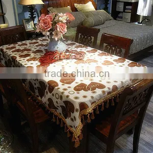 Handmade Fancy Jacquard Chenille Cotton Table Cloth With Fringe thumbnail-2