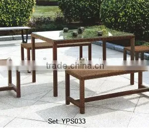 Restaurant Garden Outdoor Elegant Rattan Wicker Glass Rectory Table Chairs Dining Set YPS033 thumbnail-1
