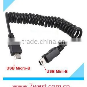 Wholesale Spring Coiled Micro USB B to Mini USB 5 Pin Male Adapter Spiral Cable thumbnail-1