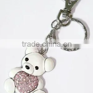 Fashion Key Chain With Bear Pendant Pink Heart Zinc cz Stones thumbnail-1