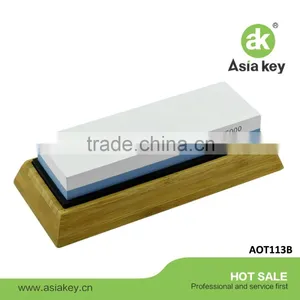 Anti-Slip Bamboo Base Double Sided White Corundum Knife Whetstone Sharpening Stone thumbnail-1