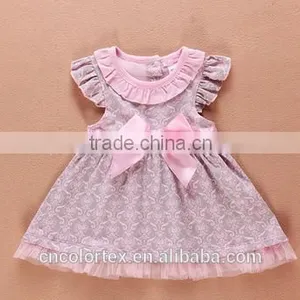 Baby Girls Classical Skirt Lotus Leaf Sleeve And Bowknot Dress thumbnail-1