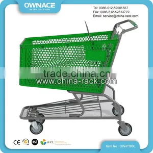 Supermarket Plastic Shopping Cart With Folding Baby Seat thumbnail-1