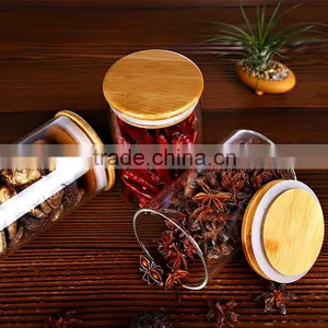 Wholesale Heat Borosilicate Kitchen Glass Jars With Wooden Lid QM3370 thumbnail-6
