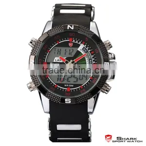 Shark Analog Digital Quatrz LCD Day Date Rubber Band Men LED Wrist Watch thumbnail-1
