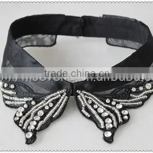 Crystal Beaded Black Flower Necklace, Knitted Flower Collar With Beaded for Garments thumbnail-5