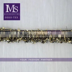 China Fancy Novelty Metallic Blue Tape With Gold Lurex Tassel Fringe Trim thumbnail-1