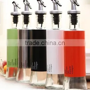 Glass Oil Vinegar Bottle With Metal Sleeve Press Pourer 5 Colors thumbnail-2