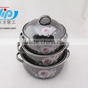 16-20cm 3 Pcs Enamel Casserole With Cover Dark Color Beautiful Decal thumbnail-2