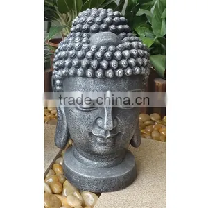 Indoor Fiberstone Buddha Head Statue in Lead Finish thumbnail-1