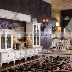 Luxurious European Antique White Color Oak TV Cabinet Set And Sofa Set(MOQ=1 SET) thumbnail-1
