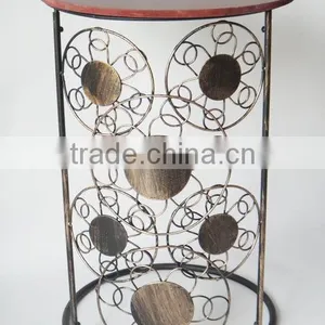 RH-4647 Metal Round Wood Top Snack Coffee Table Circle Motif Sofa Side Table thumbnail-2