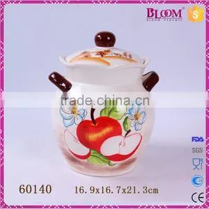 Decal Apple Desgin Ceramic Pot With Lid and Two Handle thumbnail-1