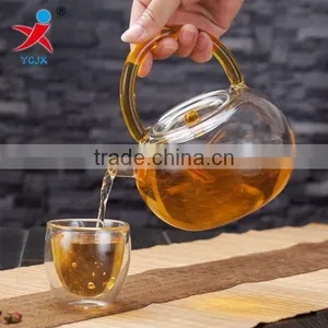 New Design Pyrex Glass Tea Pot With Colored Glass Handle thumbnail-1
