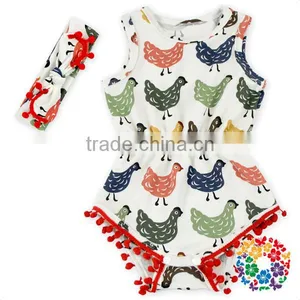Wholesale New Born Clothes Pineapple Prints Elastic Waist Sleeveless Pom Pom Baby Girls Rompers thumbnail-2