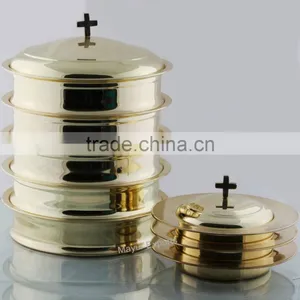 Communion Set Brass Plated With Stacking Bread Plate Set thumbnail-1