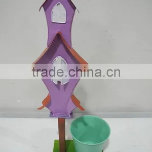 Home and Garden Decorative Planter Box With 2 Metal Pots in House Shape and Window Pane Design thumbnail-1
