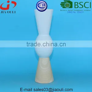 Popular Style Tall Pillar With Wood Print Bottom Ceramic White Vase for Decoration thumbnail-5