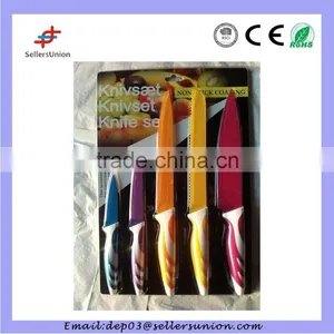 2015 High Quality 5pcs Multi Color Non-Stick Coating Stainless Steel Promotion Kitchen Knife thumbnail-1