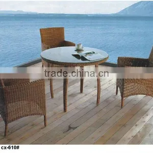 Round Table and Chair Set Rattan Dining Set Wicker thumbnail-1