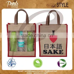Three Bottle Wine Bag With Window & PU Leather Handle thumbnail-5