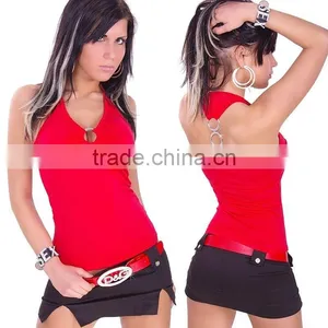 Sexy Womens Sleeveless Halter Neck Fashion Tank Top With Rings thumbnail-3