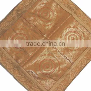 Brocade Floor Seating Cushion Cover - Gold Large Couch Pillow 26" thumbnail-2