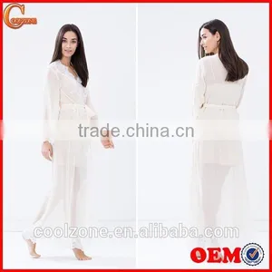 Sexy Relaxed Fit Tie-up Front Sheer Lace Bath Robe for Women thumbnail-1