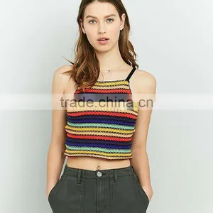 Distinctive Off-the-shoulder Spaghetti Straps Rainbow Midriff Cropped Cami Tank thumbnail-2