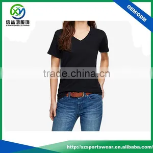 2017 Latest Shirt Designs Black Color v Neck Bamboo t Shirt for Women thumbnail-1