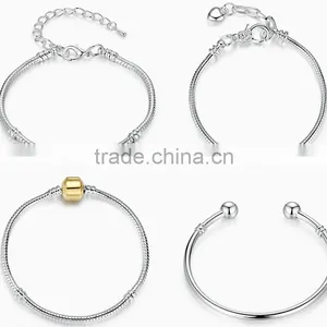 Bracelet Snake Chain Fits Glass or Alloy Beads Fits,Silver Plated Snake Chain Classic Bead Barrel Clasp Bracelet for Beads Charm thumbnail-2
