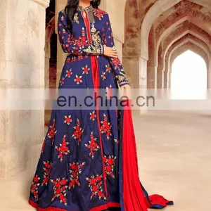 Blue Colored Taffeta Silk Fashionable Suit. thumbnail-1