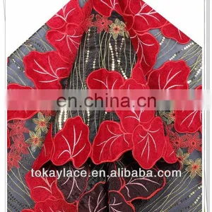 Embroidery African Organza Lace Fabric With Velvet thumbnail-1