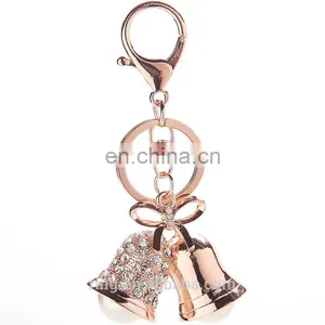New Christmas Gold Crystal Double Bell Metal Keychain With Pearl thumbnail-1