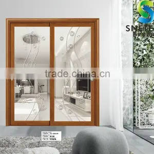 Light Brown Frames Tempered Glass With Curves for Partition Sliding Doors thumbnail-1