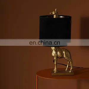 Creative Small Giraffe Resin Animal Base Home Decoration Black Lampshade Luxury Gold Desk Lights for Living Room thumbnail-1